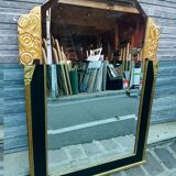 Miroir d'époque art deco noir et or 81x111cm