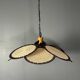Lampe suspendue en macramé avec ventilateur uchiwa en fibre de rotin, années 1970.