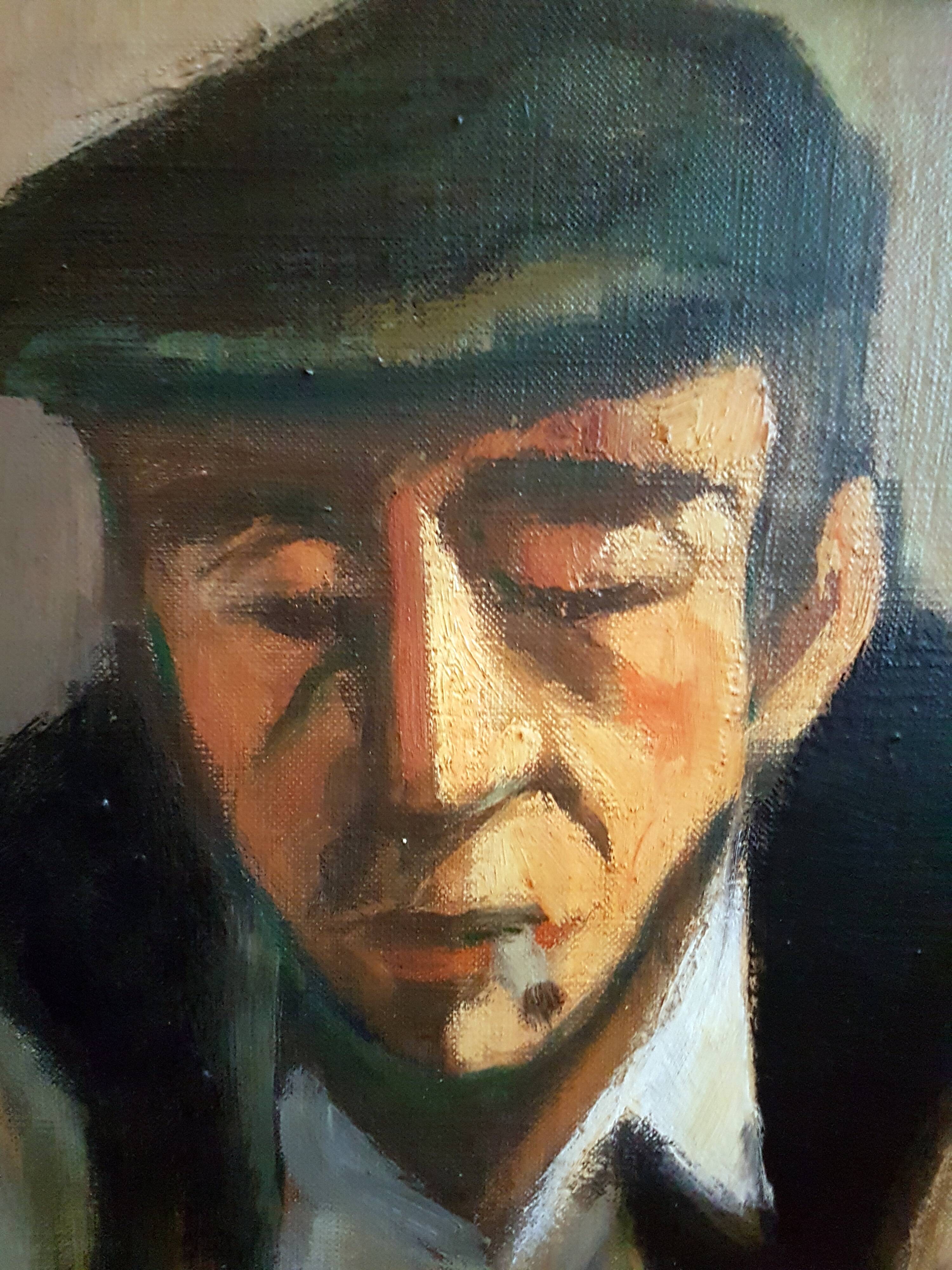 Oil on canvas card player, Bernard Follis