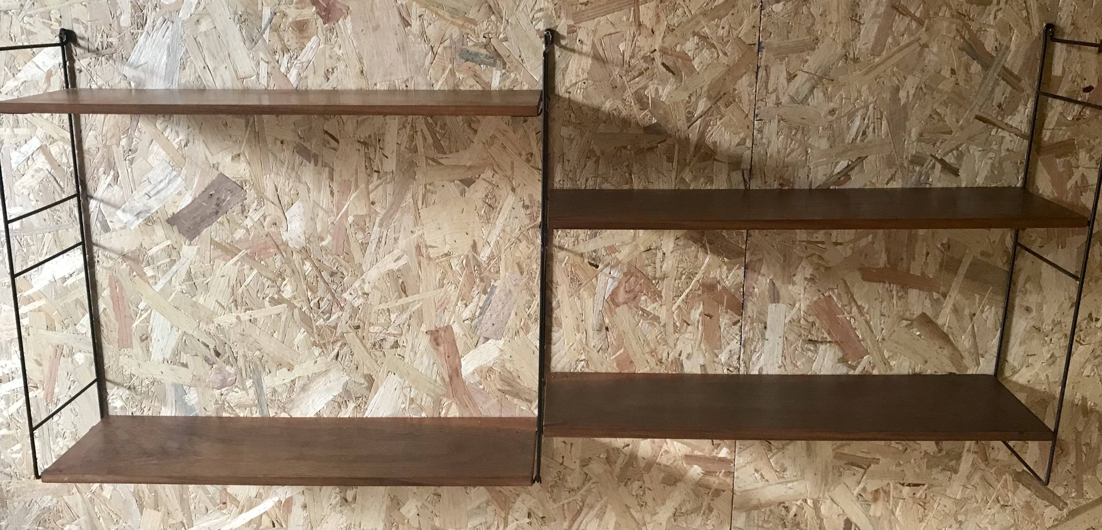 Vintage string wall shelf with 3 supports