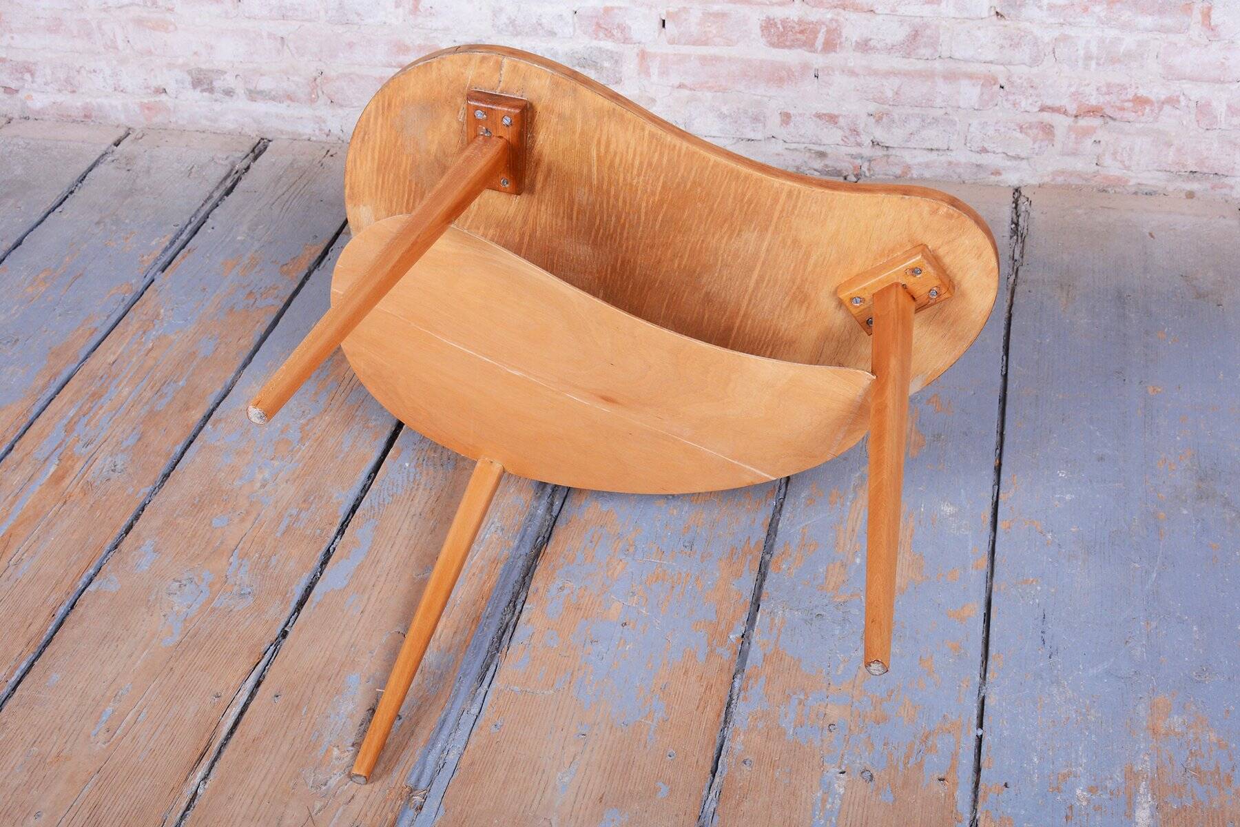 Mid-Century Side Table in Beech and Plywood, Czech, 1950s