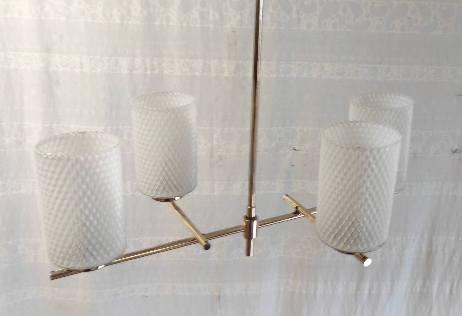 Modernist chandelier 4 lights in golden brass - 50s/60s