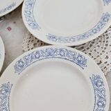 4 assiettes creuses vintage blanches liseré bleu
