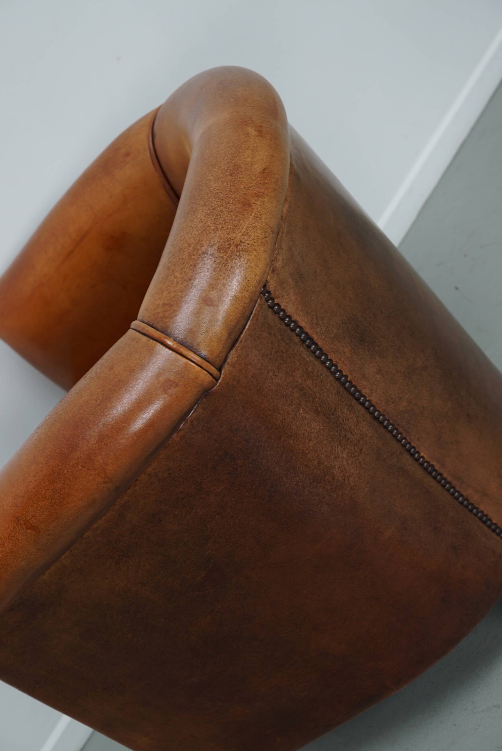 Fauteuil club vintage hollandais en cuir cognac