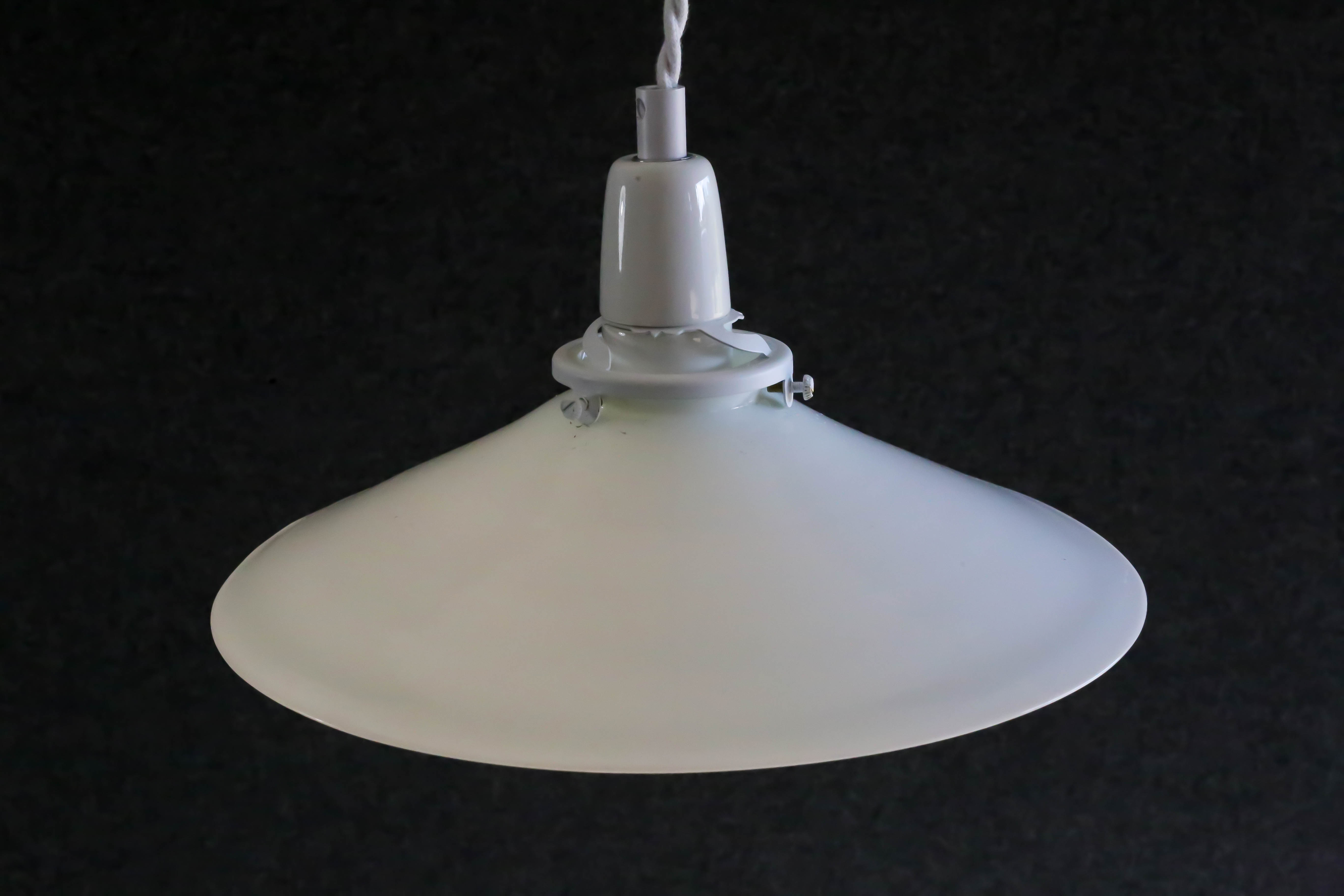 White smooth opaline glass pendant light - supplied with porcelain socket, cable and white bracket