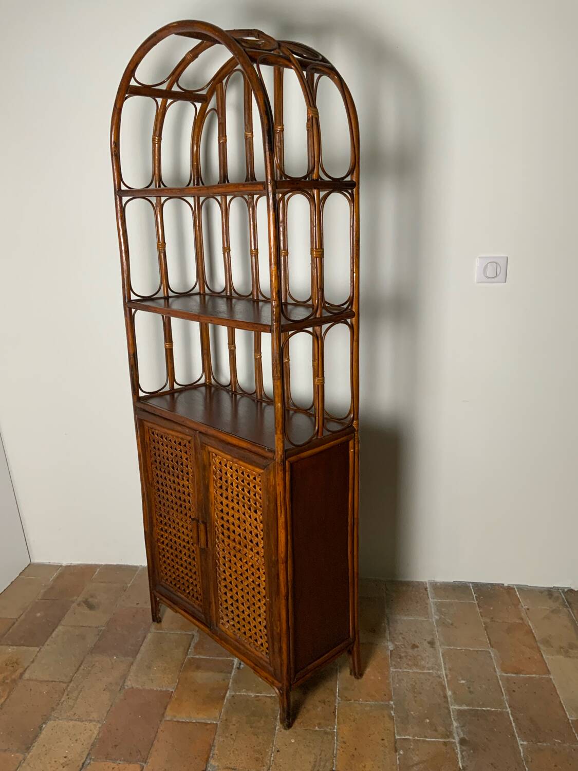 70" Rattan and Bamboo Shelf