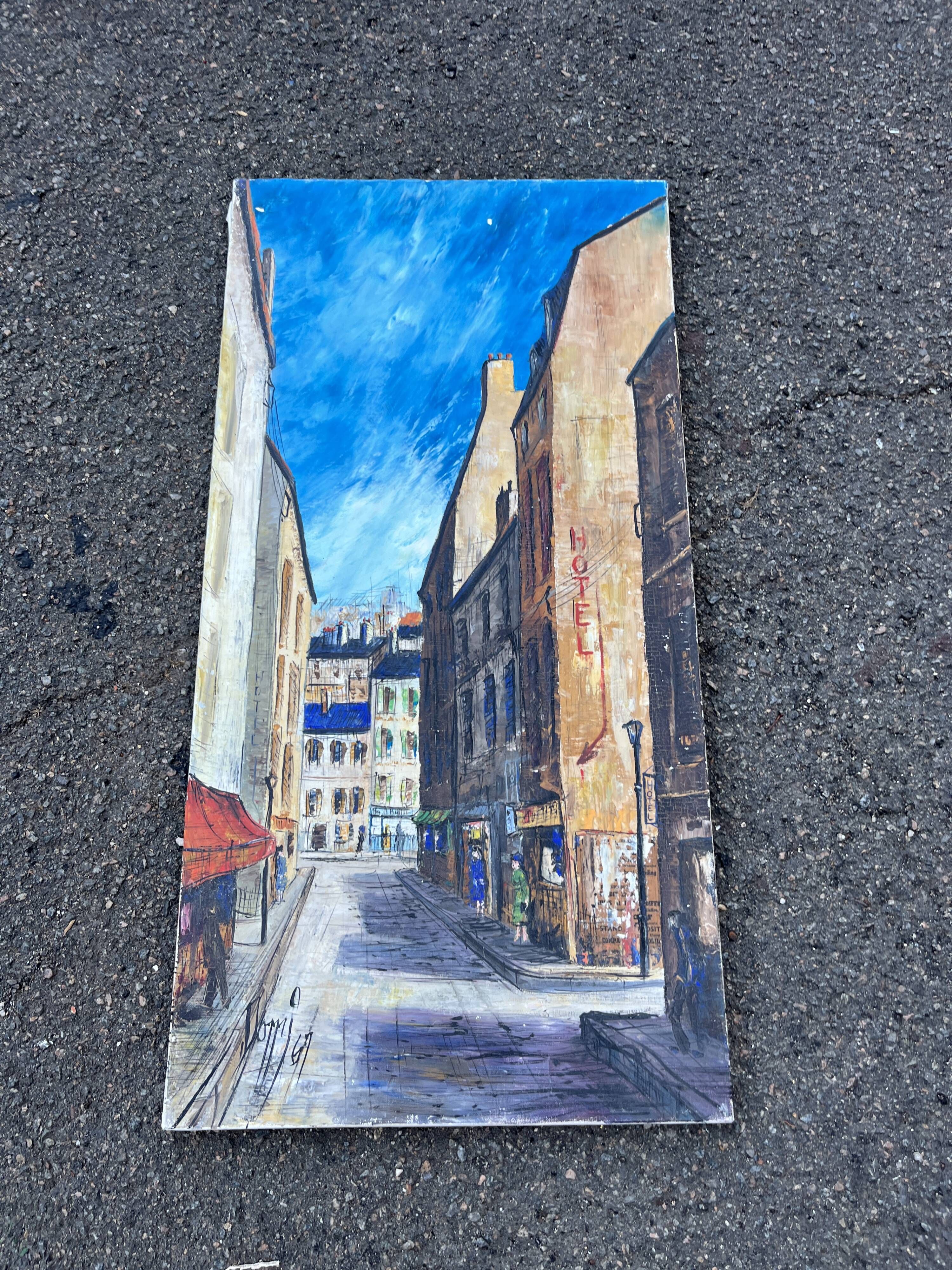 Painting by Dominique Brochard "Domi" – Street Scene – 1967