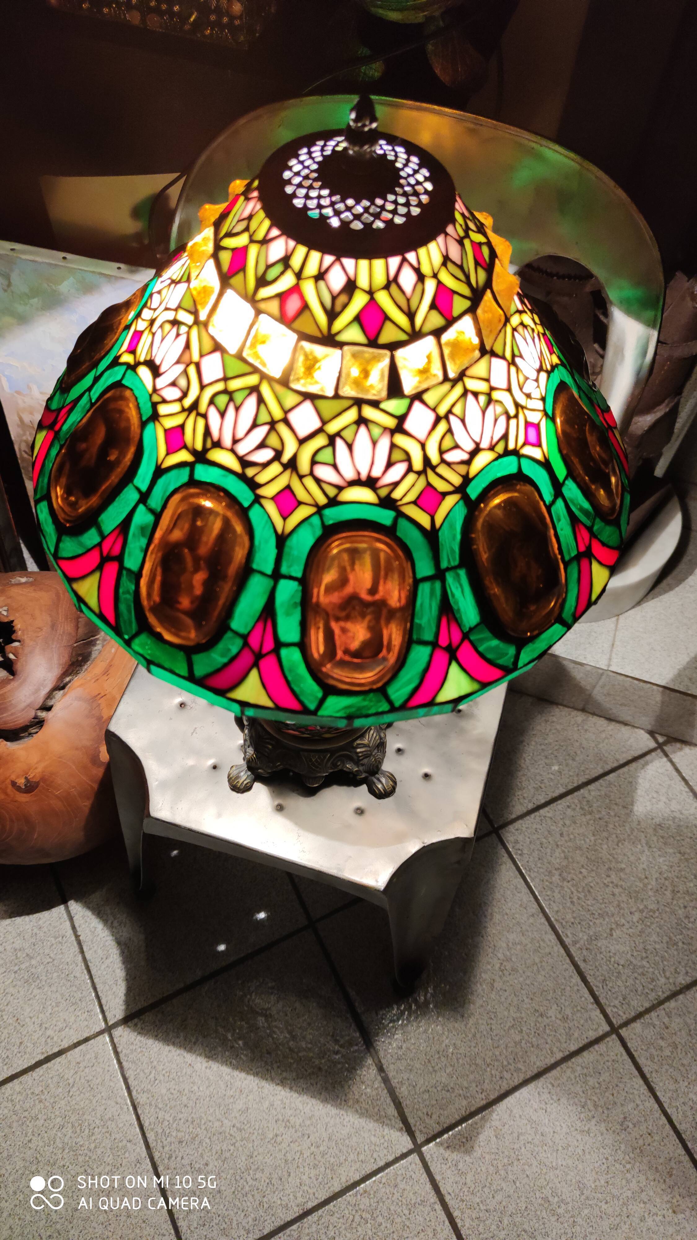 Stained glass mosaic lamp, circa 1980