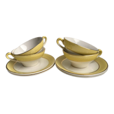 Set of 4 cups and canary yellow subcups moulin des loups 50s