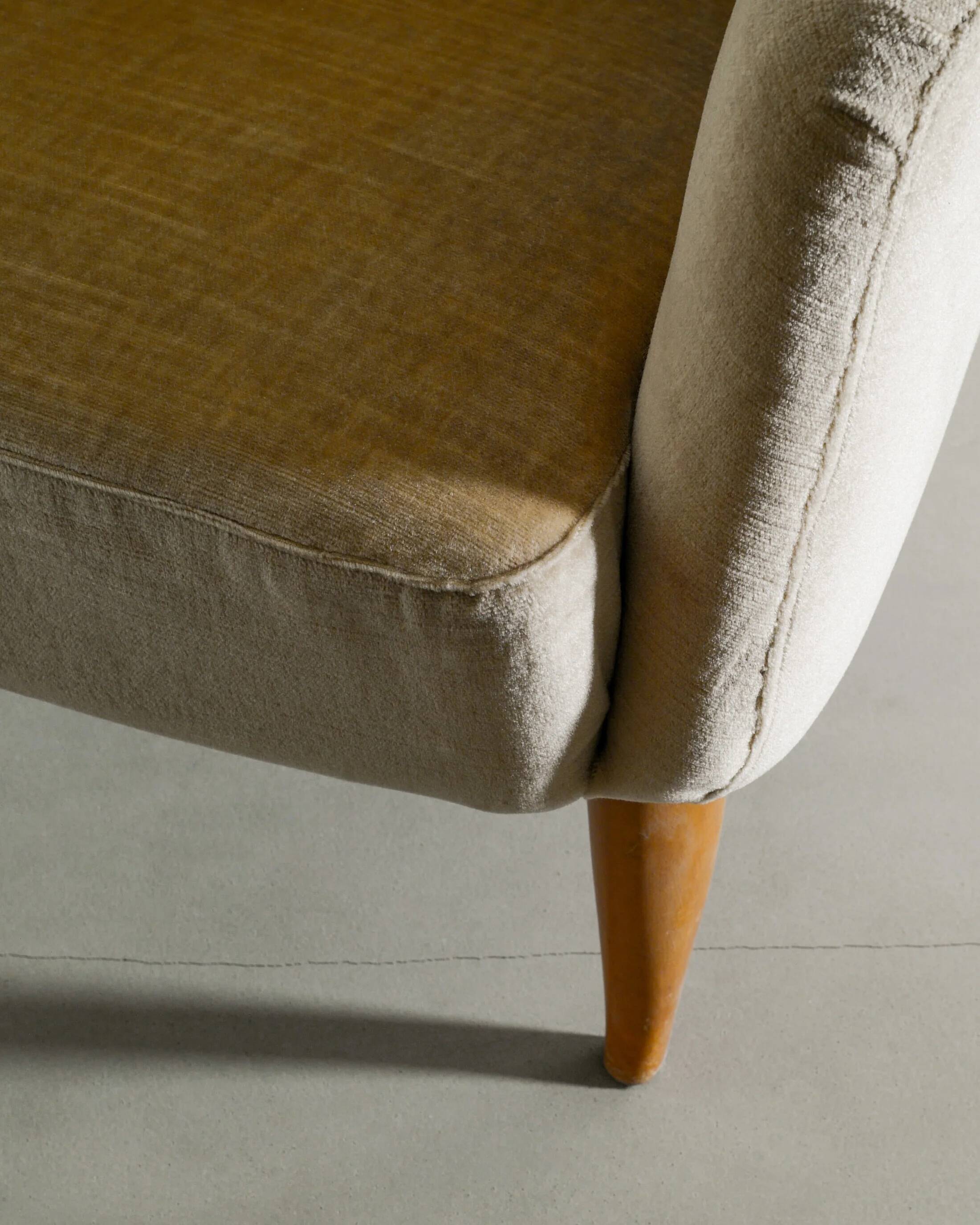 Vintage Swedish Armchair in Wood & Velvet by Kerstin Hörlin-Holmquist 1950s