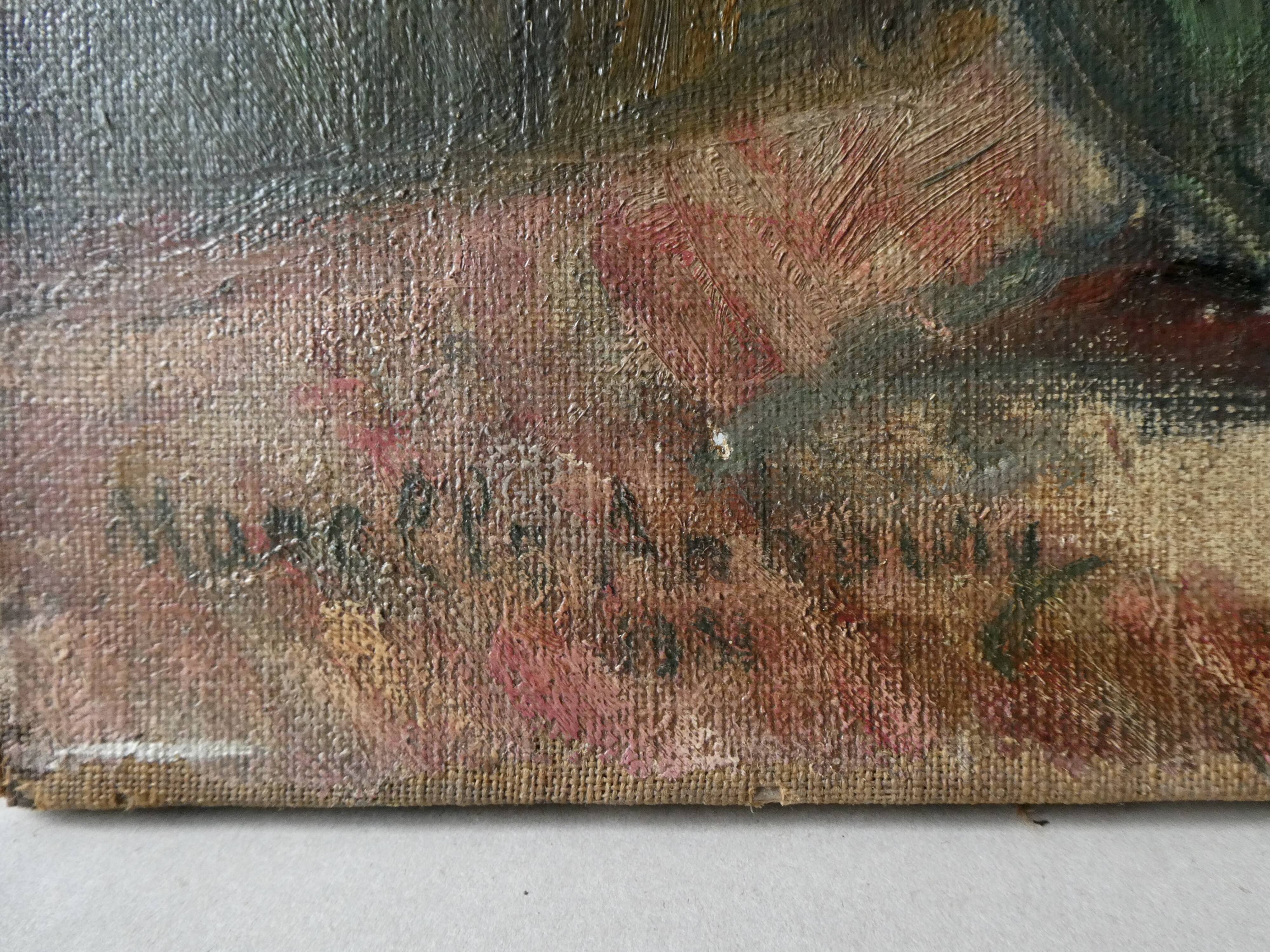 Tableau, huile sur toile, fleurs, signé Marcelle Anhoury, années 30