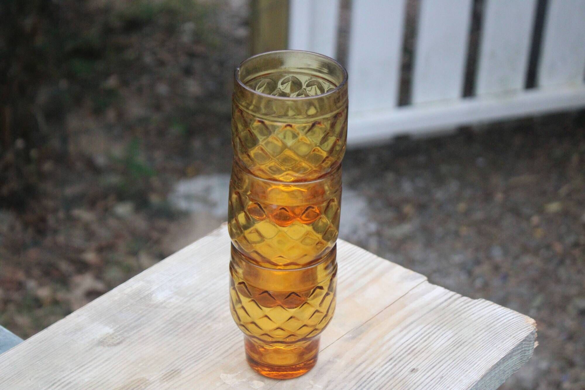 Set of 6 vintage Pernod amber glass glasses – H9 cm Ø7 cm – Bi collection