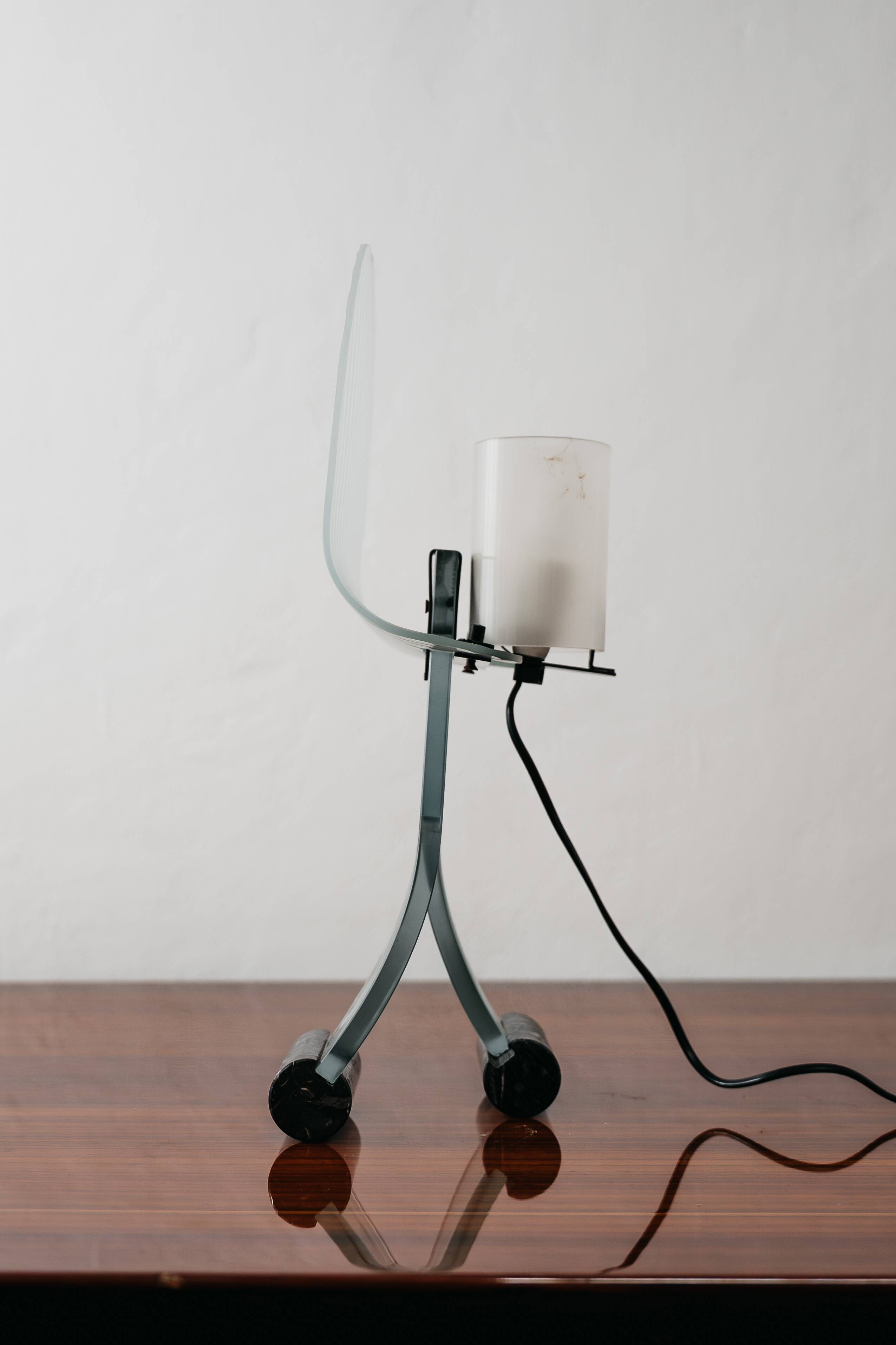 Lampada Da Tavolo Silhouette Design Table Lamp Marble & Glass 1980’s P