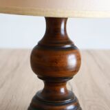 Vintage table lamp in turned wood and fabric lampshade