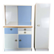 Kitchen cabinets, pastel blue and light gray, vintage from the 60s