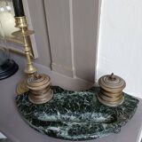 Ancien encrier, base marbre et encriers (x2)  en bronze ciselé, 19ème
