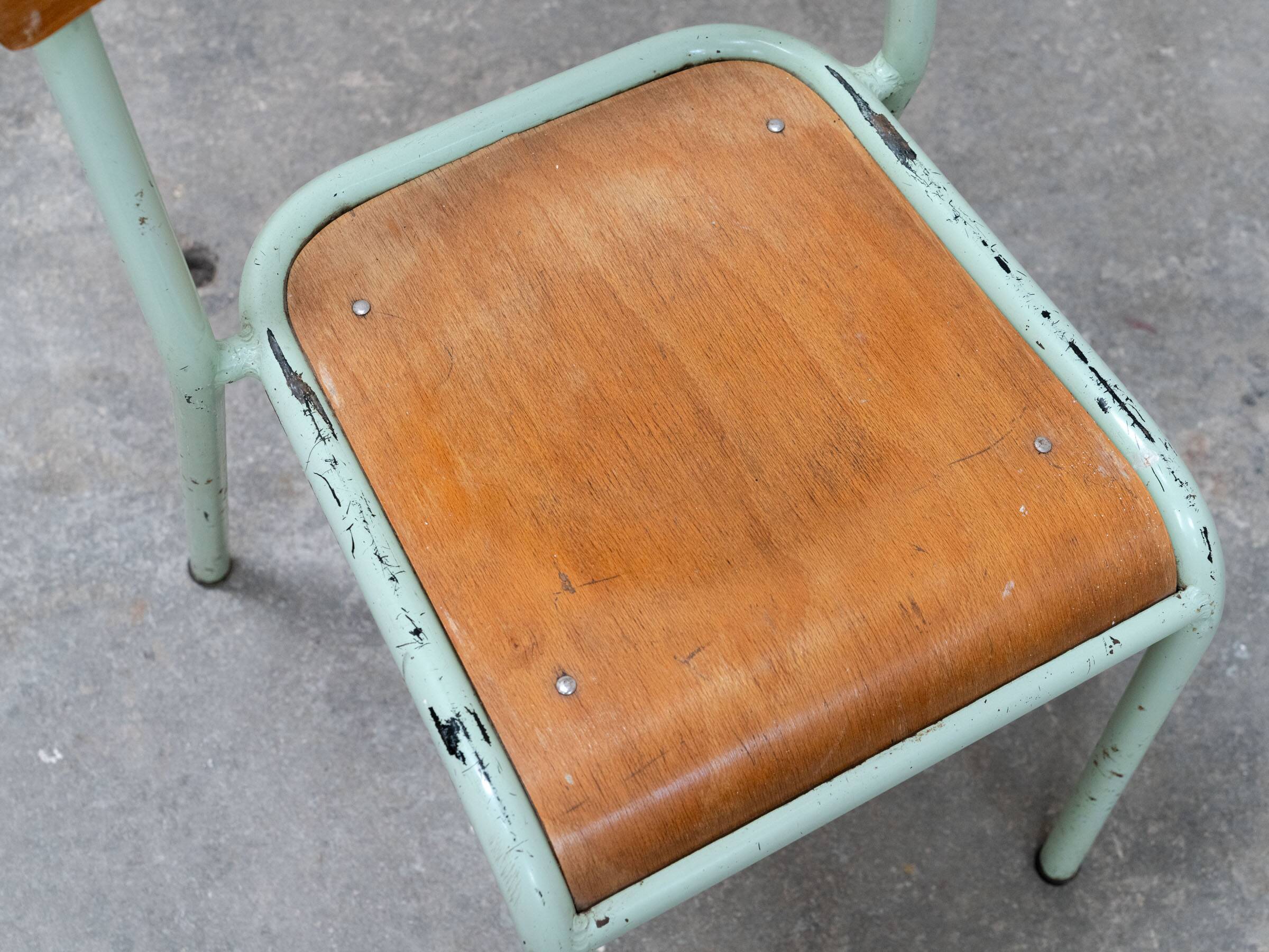 Lot de 6 chaises d’école Mobiltube turquoise 1950
