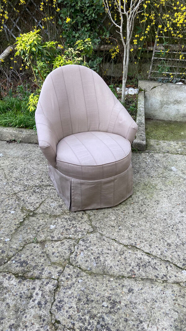 Fauteuil crapaud en toile vintage 1970