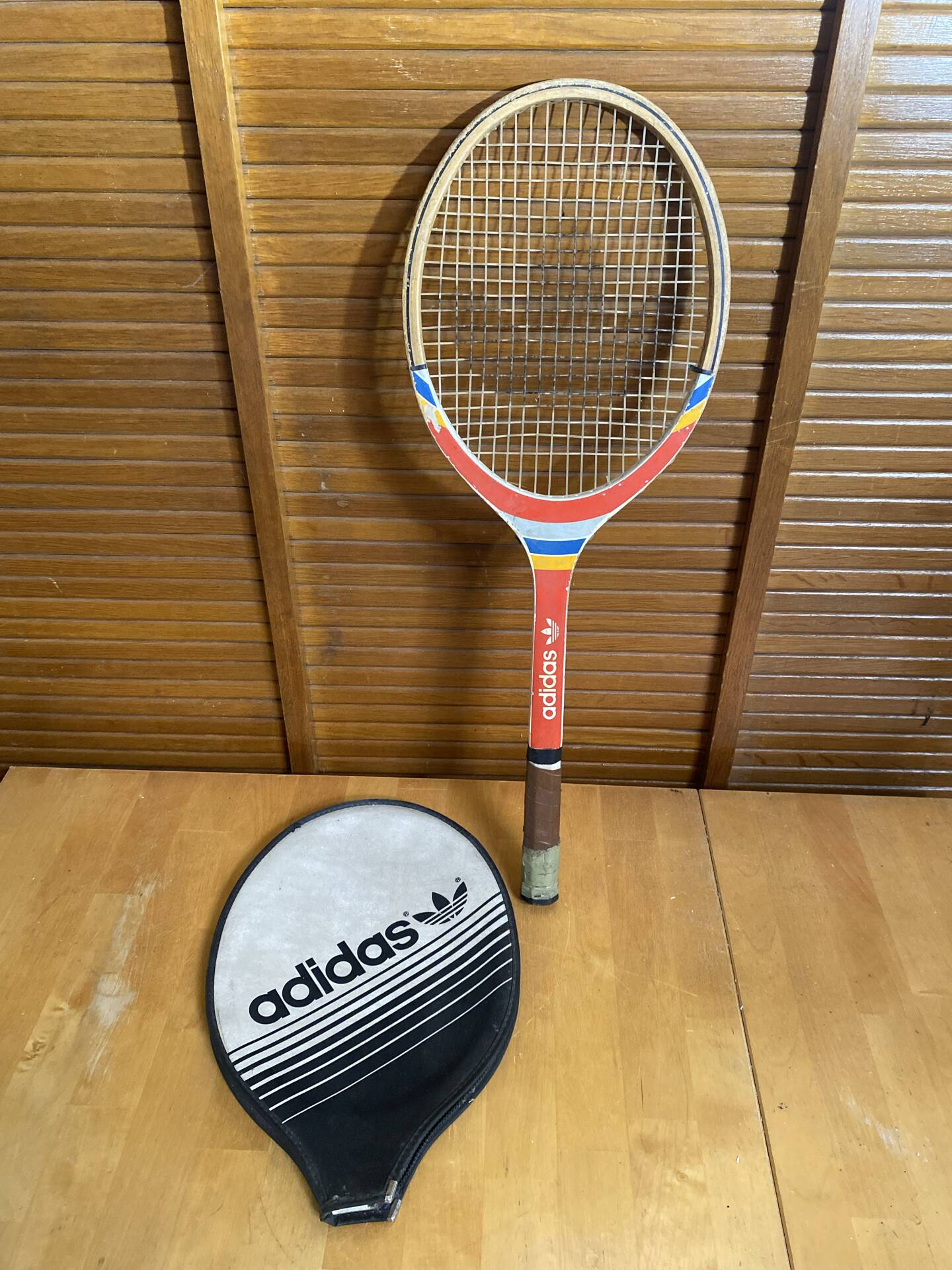 Vintage ADIDAS Cadet Wooden Tennis Racket + Sports Cover #E24