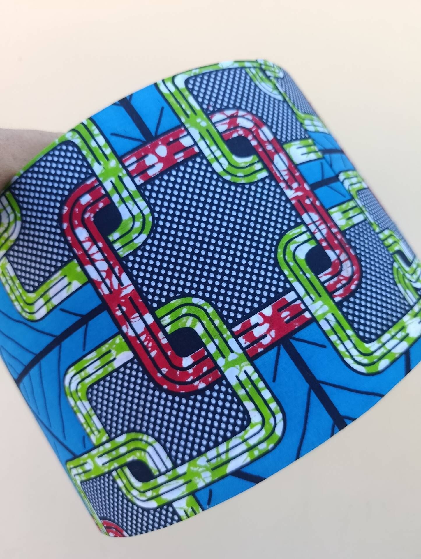 XL lampshade/suspension with printed ethnic graphic wax