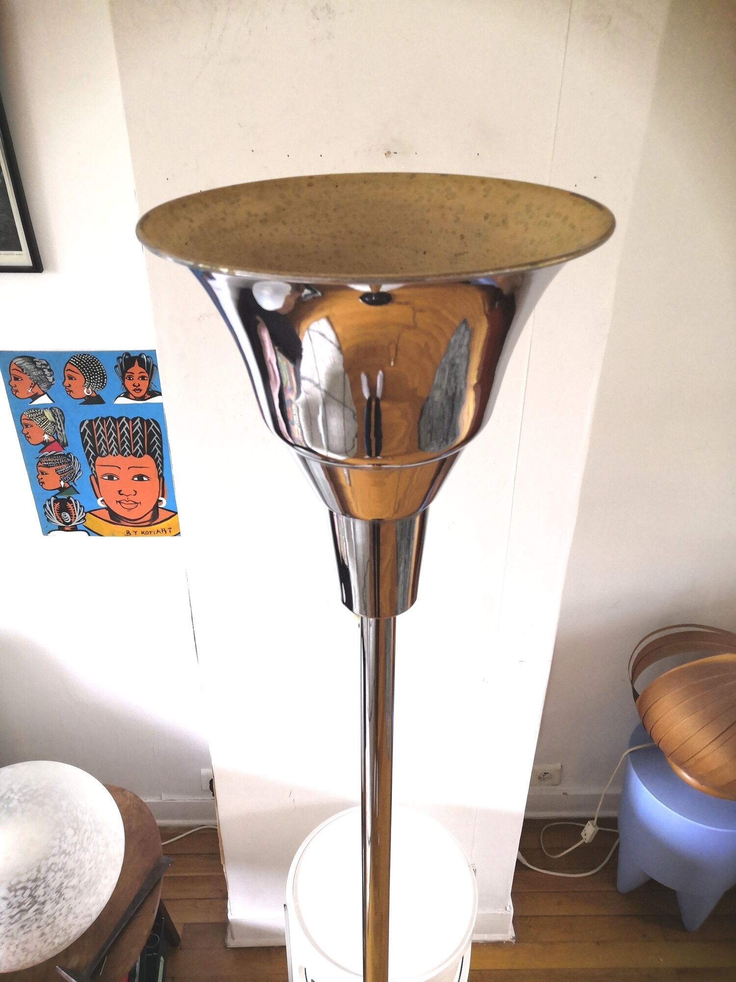 Lampadaire art déco années 30 en métal chromé