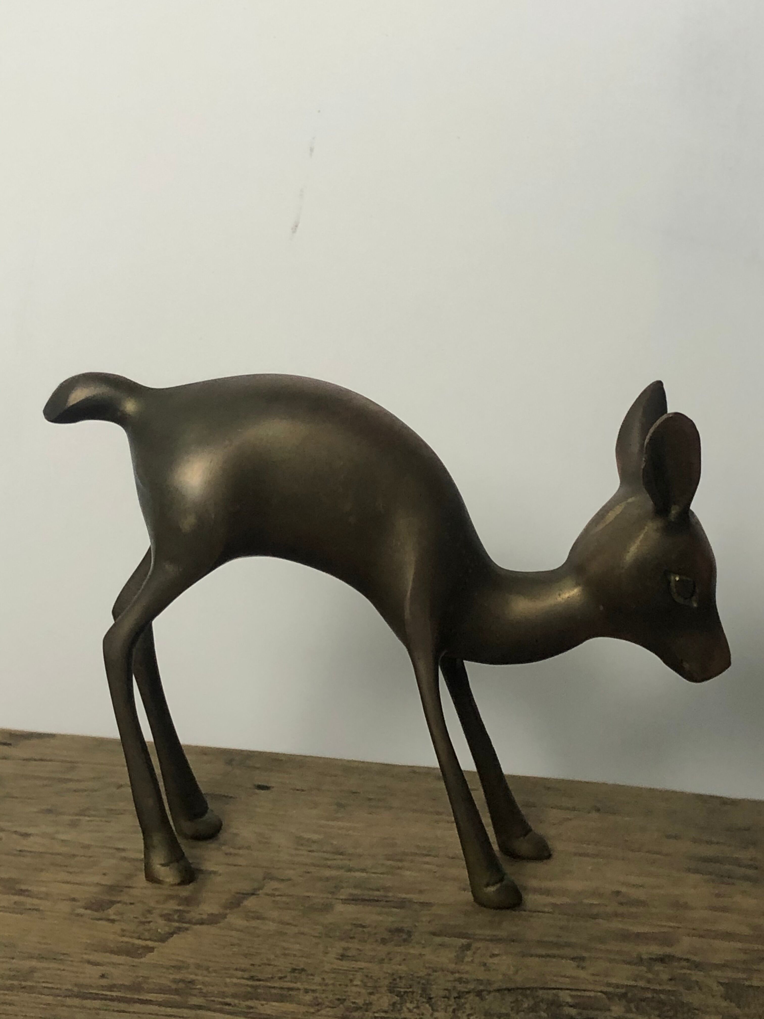 Animaux "le chat et le chevreuil" en laiton doré vintage 60