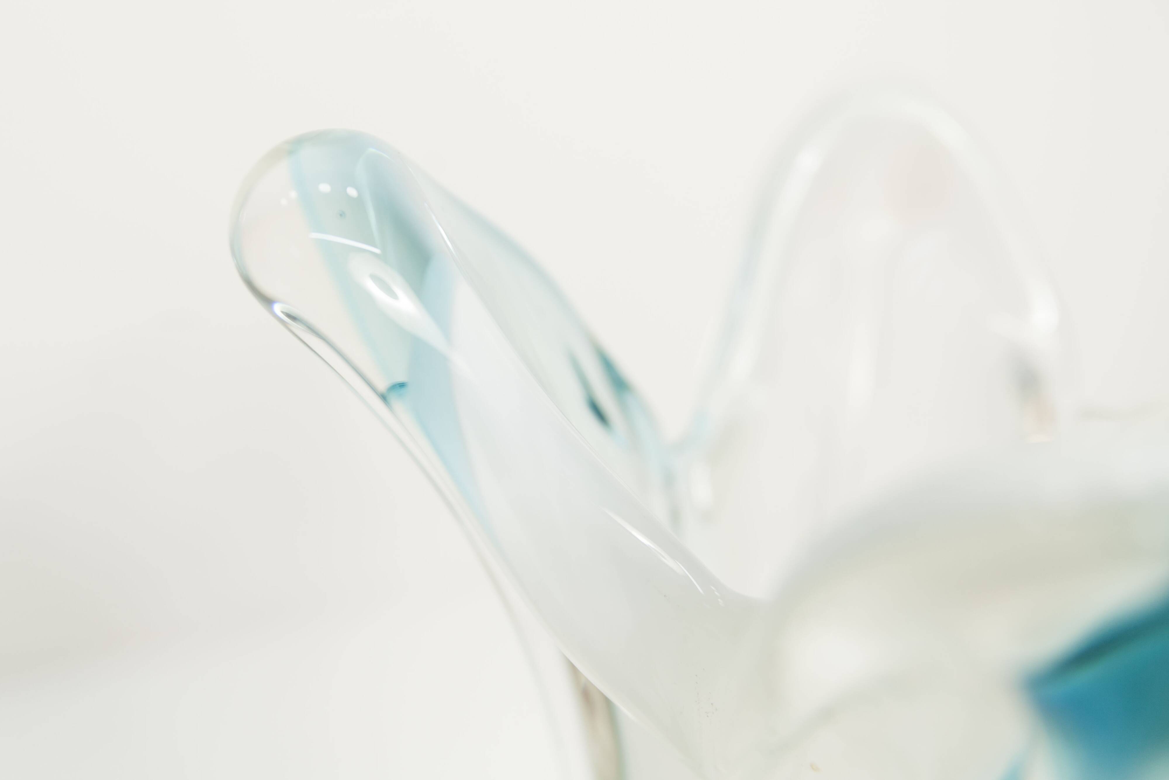Large Murano vase 1960 transparent white and blue H35.5cm