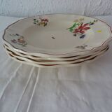 4 plates sarreguemines, hollow faience flowers strasbourg