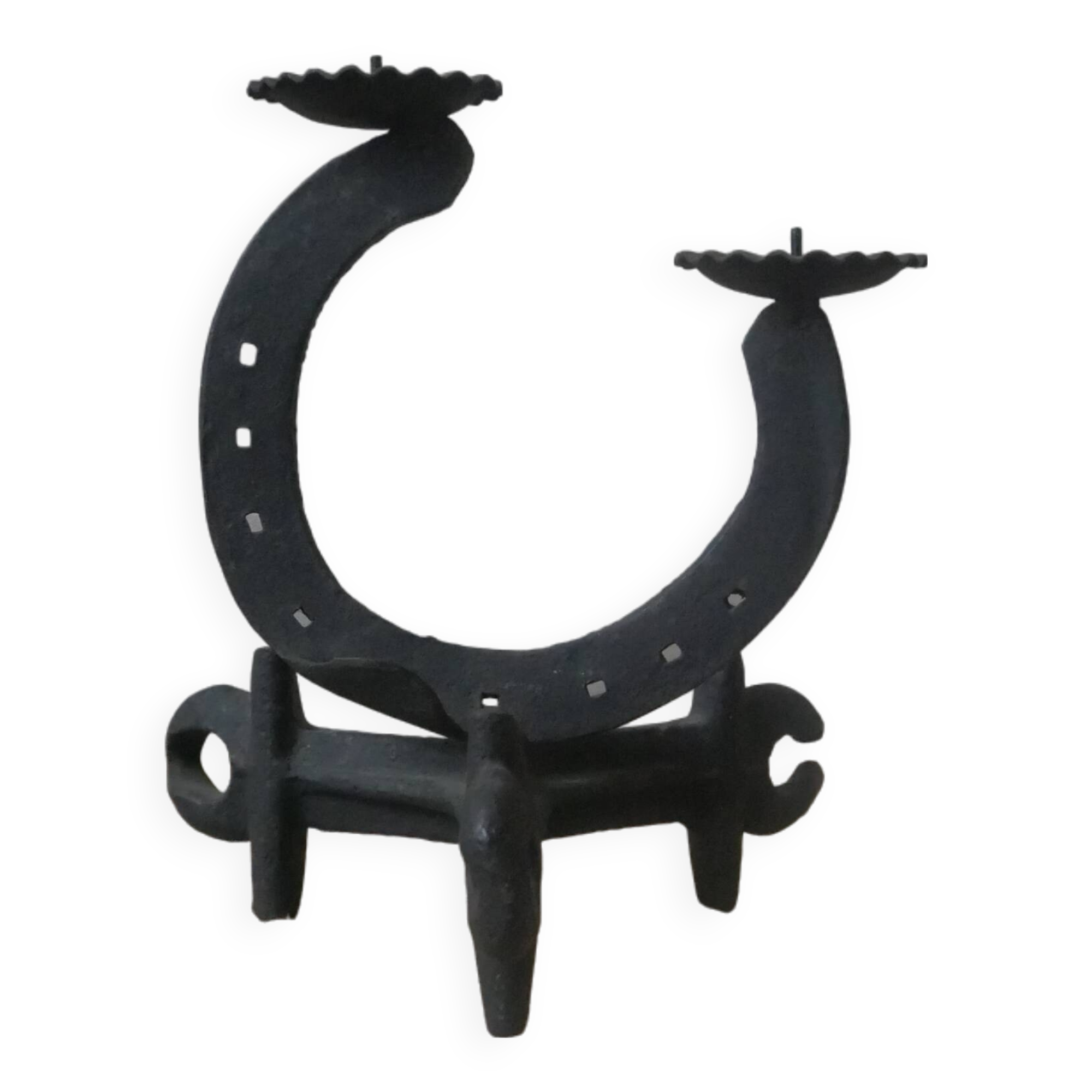 Cast iron ironwork candle holder horseshoe candlestick candelabra artisanal brutalist decoration