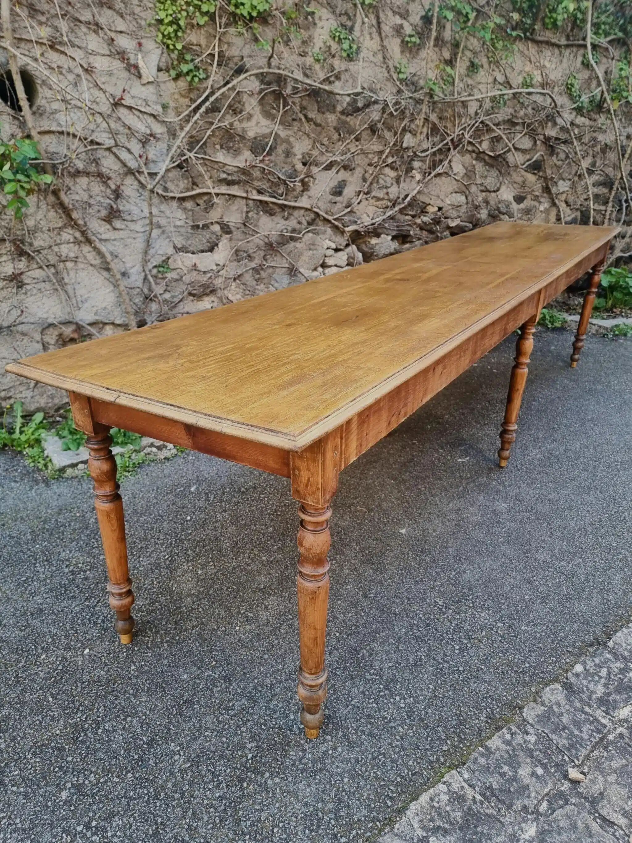 XXL antique French dining table, refectory/farm table, seating up to 14, circa 1880–1900.