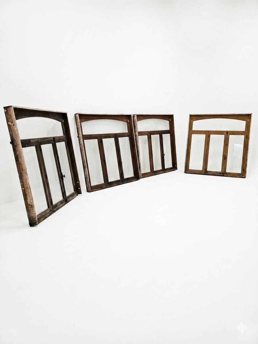 4 old solid oak windows from the early 20th century