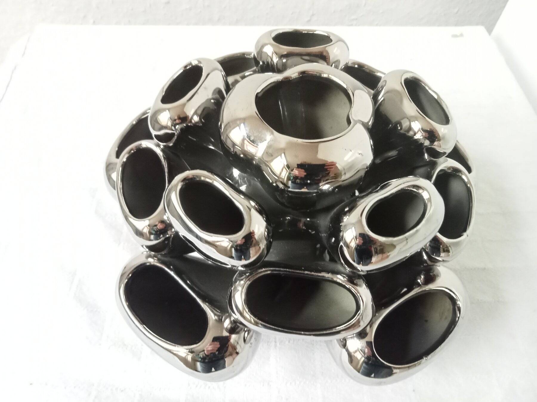 Vintage Vase • Alien • Chrome Ceramic • Post Space Age • 1980