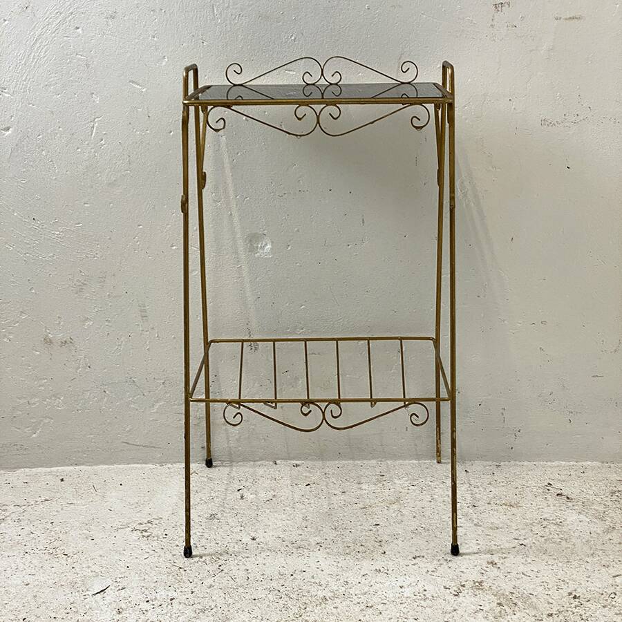 Gold metal and black glass side table