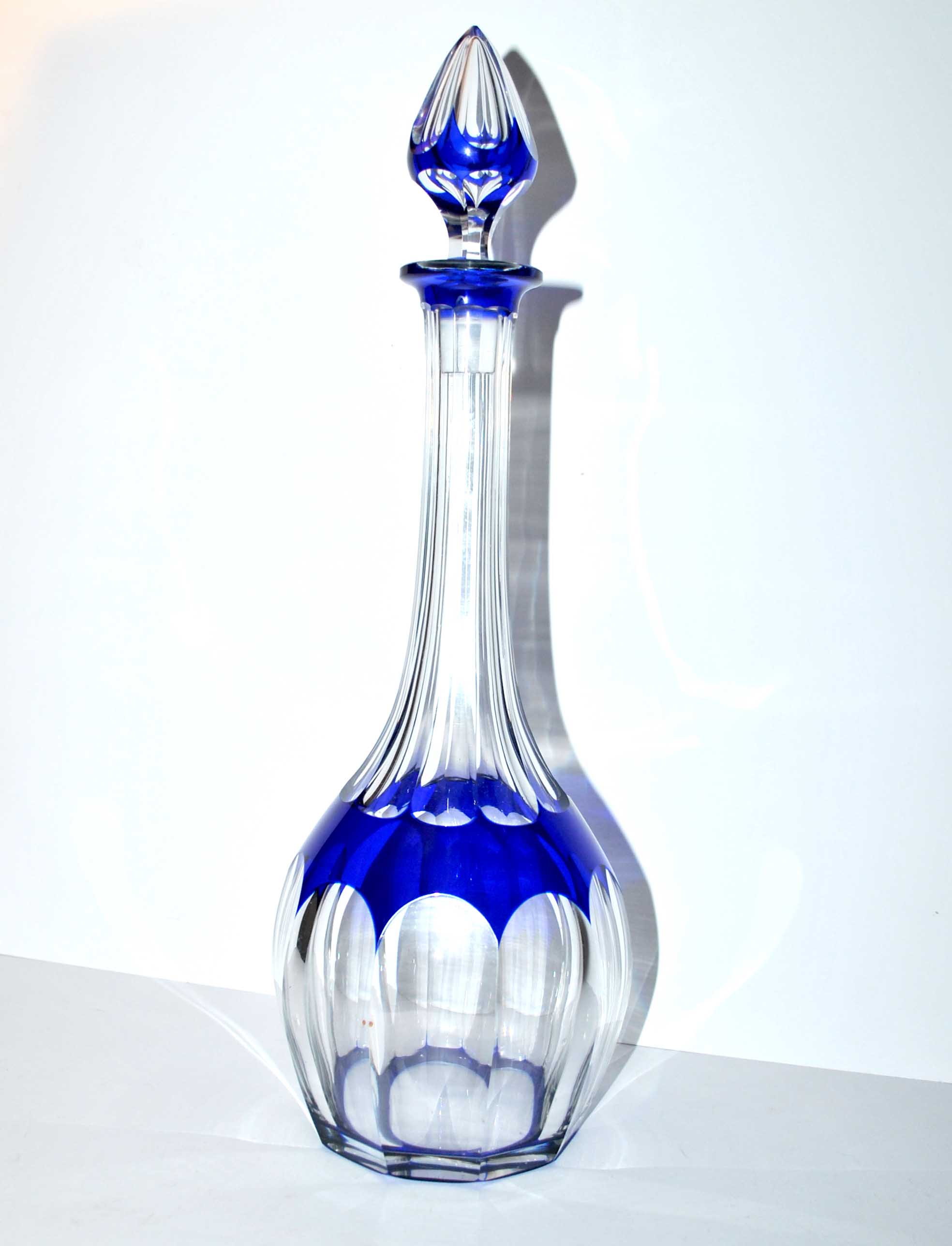 Bristol carafe in saint-louis crystal - blue lined decoration overlay cut