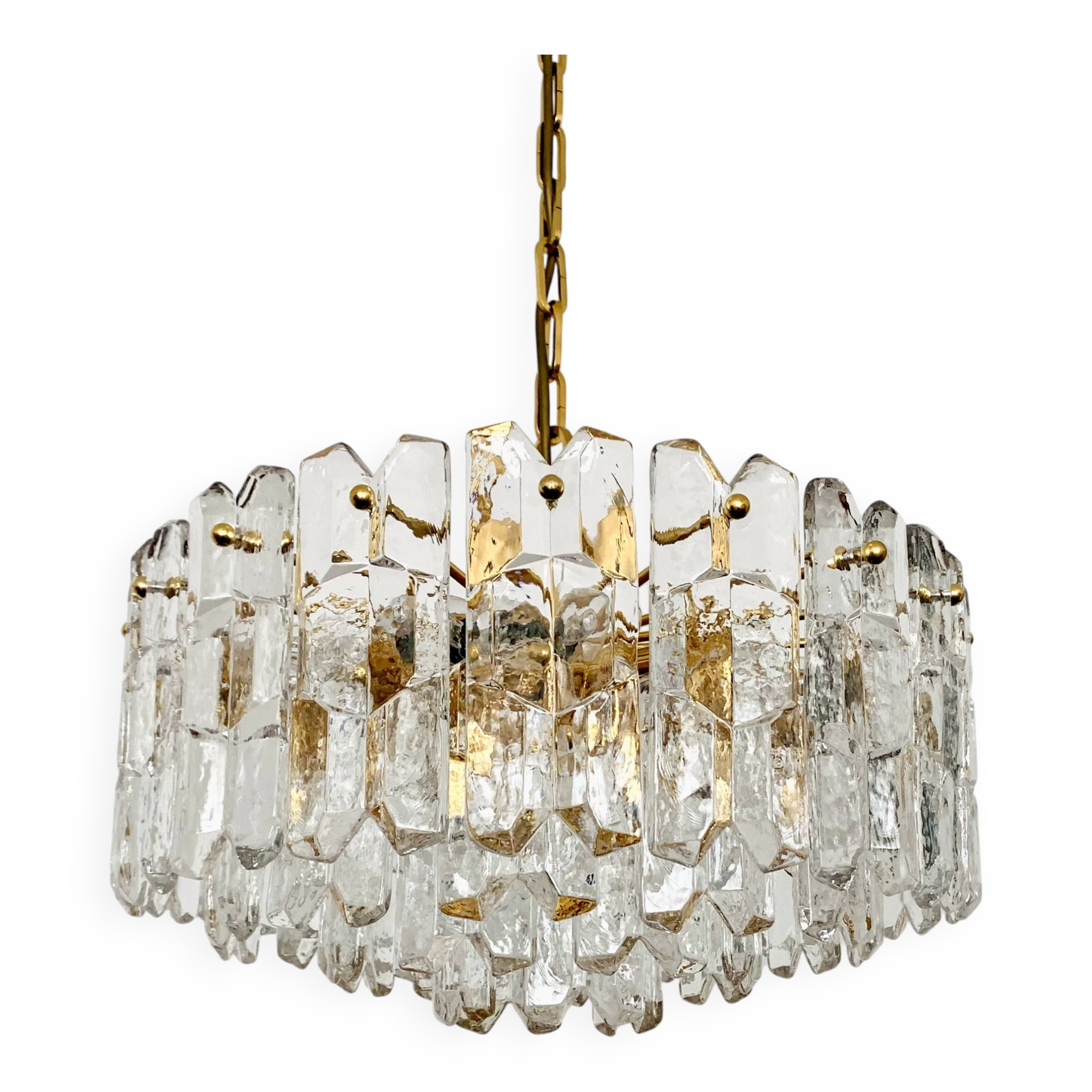 Grand lustre en verre glacé de style Palazzo autrichien par J.T. Kalmar