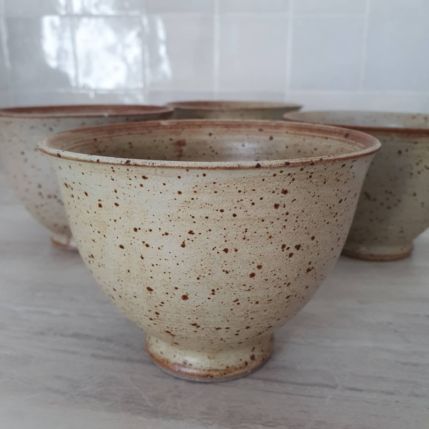 Set of 4 Large Pyrite Stone Bowls