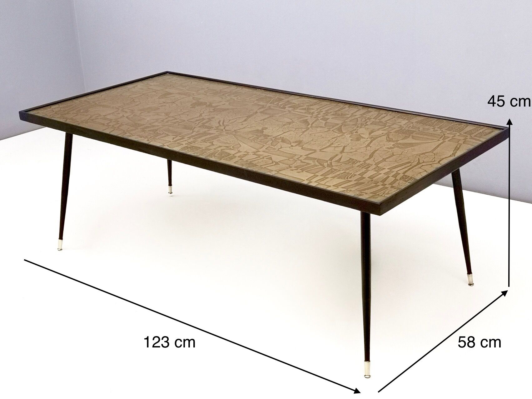 Elegant Rectangular Vintage Etched Brass Coffee Table by G. Urs, Italy