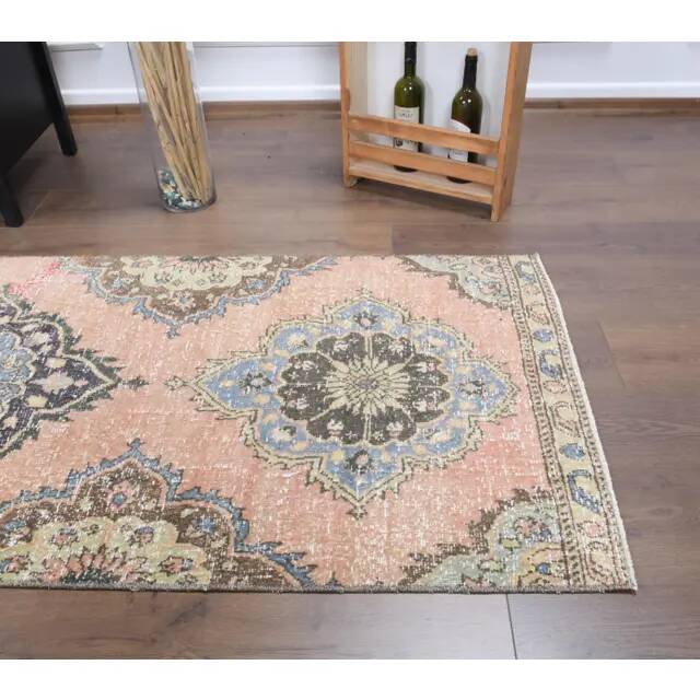 Vintage Turkish Oushak Handmade Wool Cotton Orange Runner 81x345