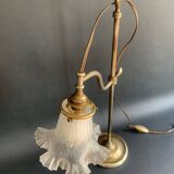 Gooseneck lamp "rise and fall" in brass and glass tulip, 1900