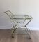 Italian designer rolling table in brass and engraved glass