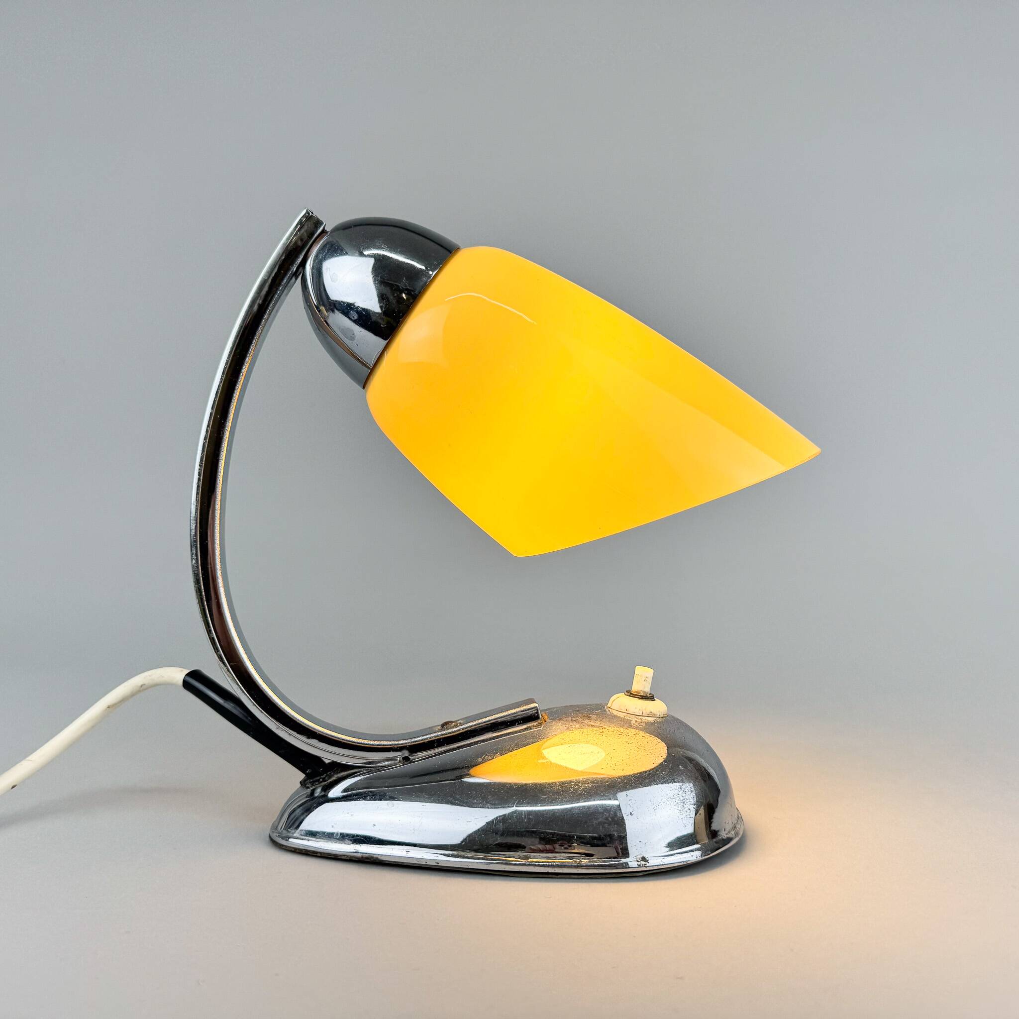 1950s chrome and opaline glass table lamp