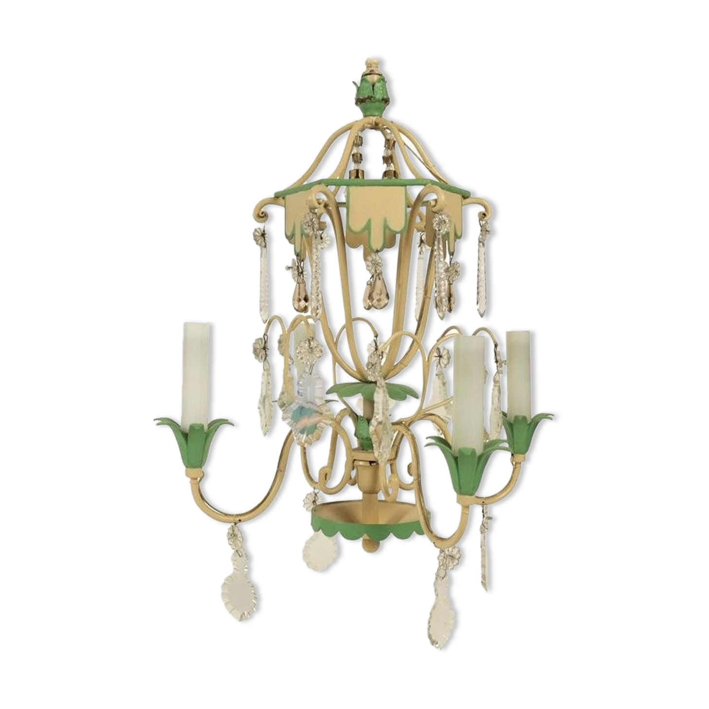 Chandelier 1950s painted metal and grapevines