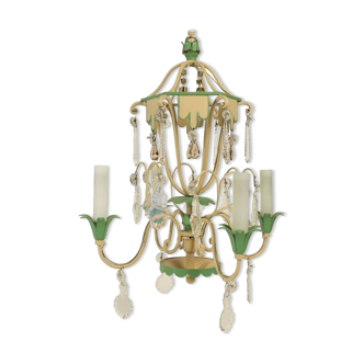 1950s chandelier with painted metal and pendants.