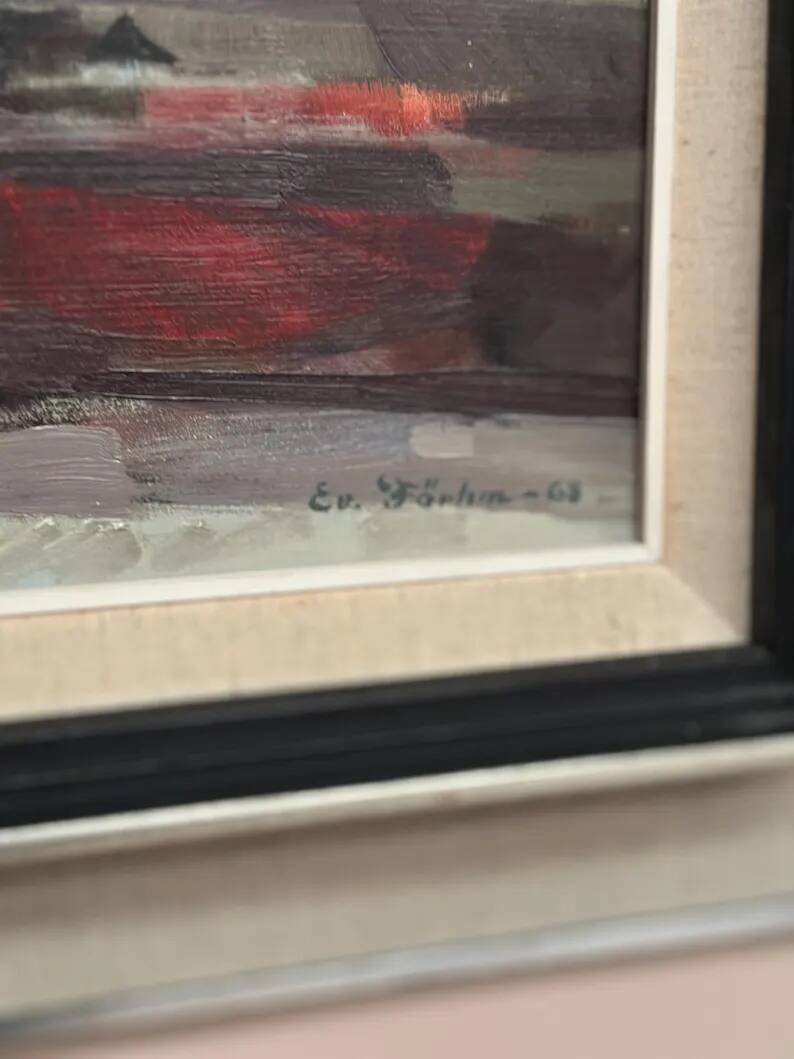 Original Swedish Oil on Panel – “Field Patches” by Evert Färhm (1901–1971) – Signed – 1968 – Vintage & Framed – 61 × 53 cm (24" × 20.9")