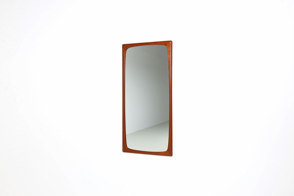 Miroir mural rectangulaire scandinave en teck Danemark 1960