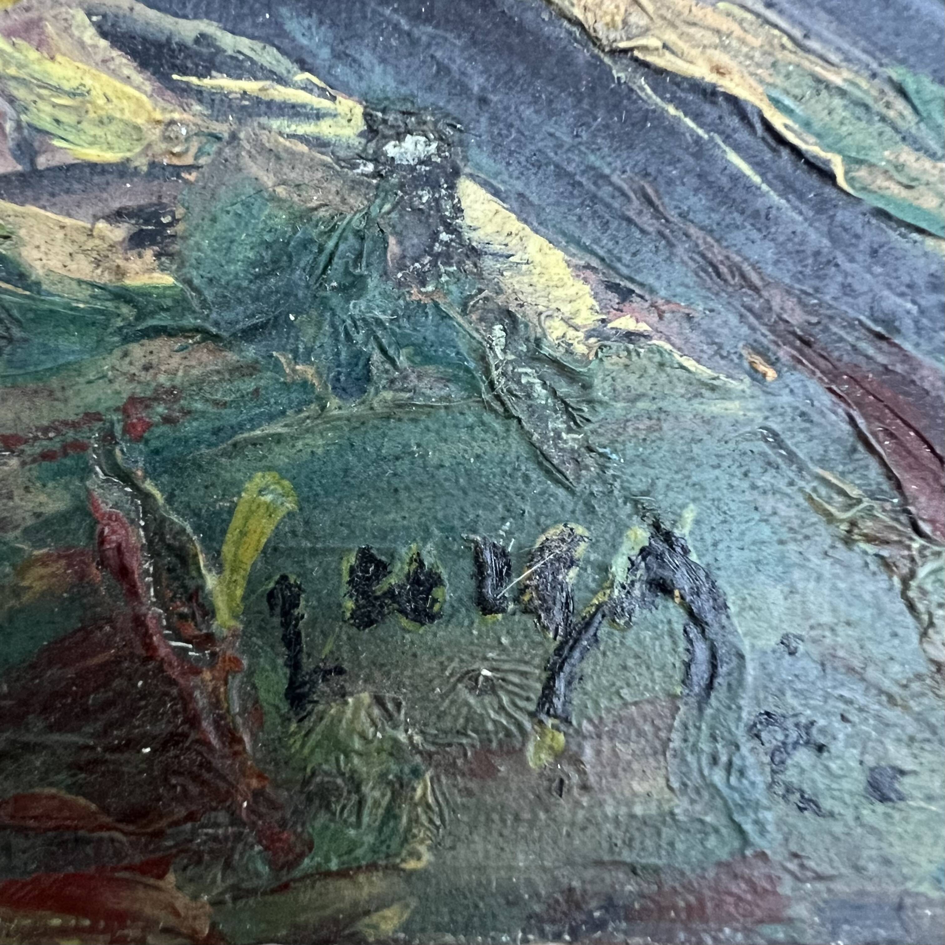 Old Oil Painting / Seaside Marine Panel Signed