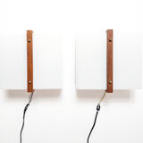 Pair of Scandinavian wall lights 1960, solid teak and plexiglass, Raak C-1521