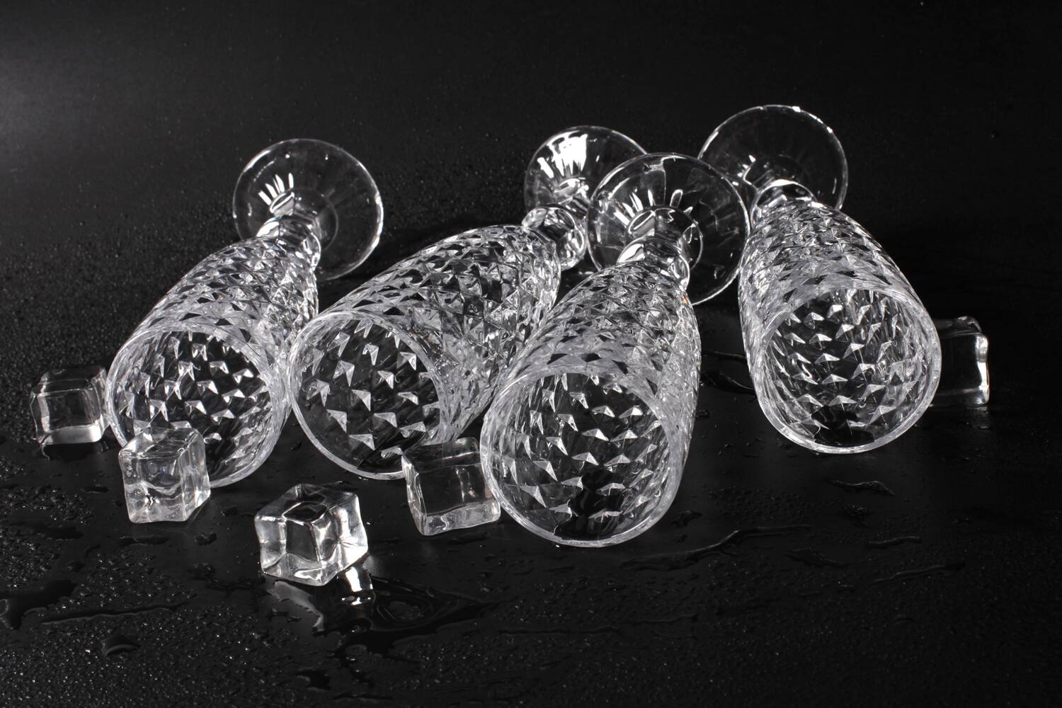 Set of 4 Vintage Pressed Glass Champagne Flutes, Clear Italian Stemware