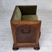 1950s, Danish 2-seater sofa, original green furniture velour, oak wood.