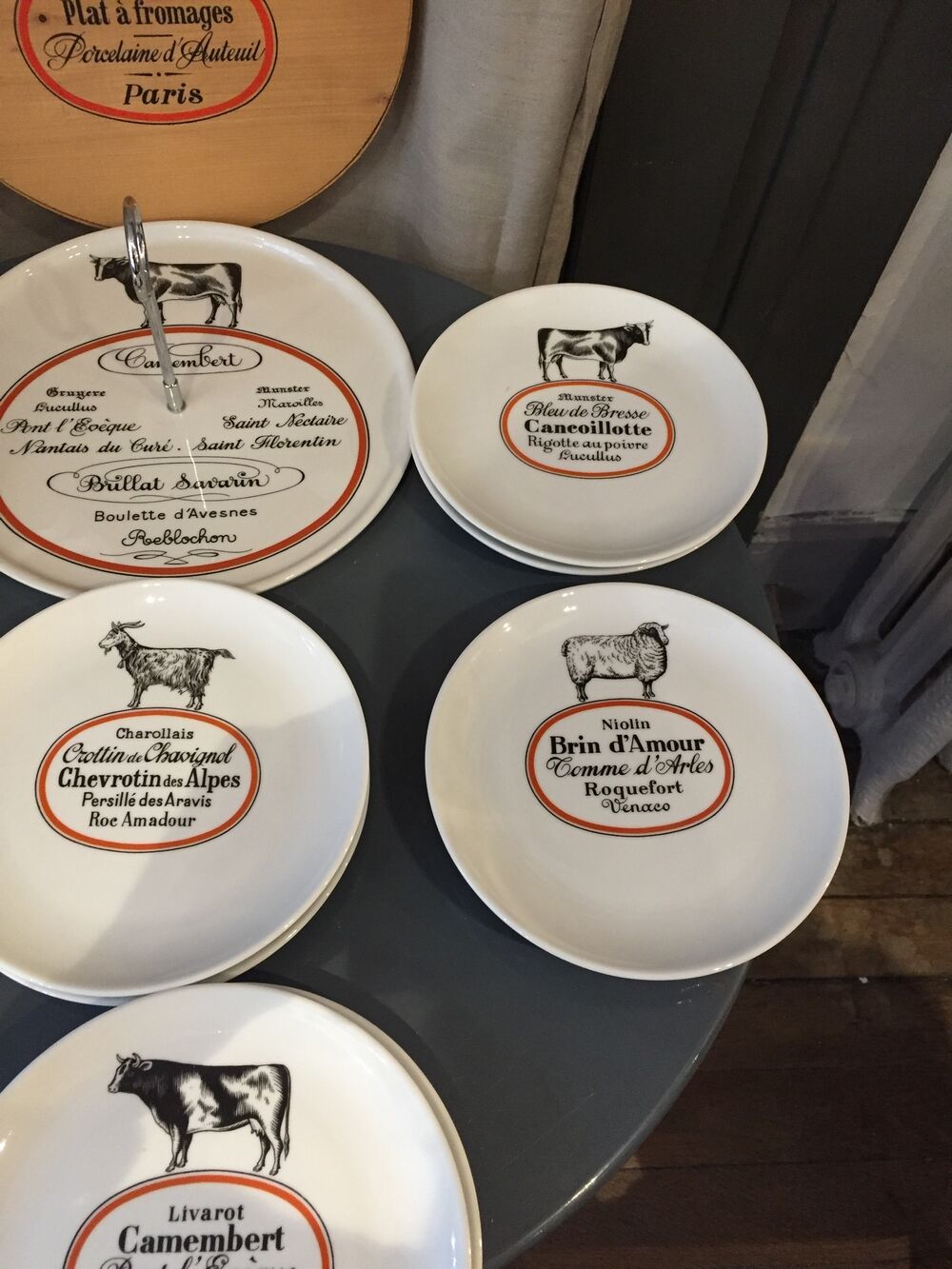 CHEESE SERVICE 12 PLATES AND PORCELAIN TRAY AUTEUIL CREATION JACQUES LOBJOY
